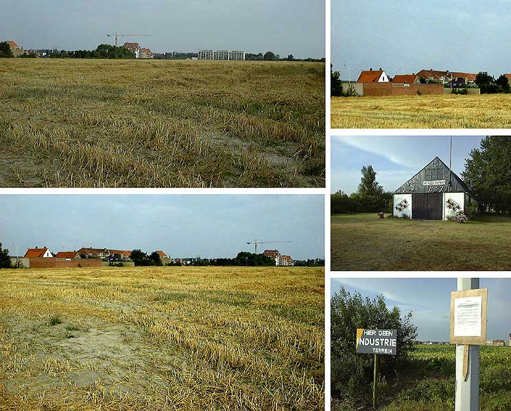 collage van het veld waar nu een park is aangelegd